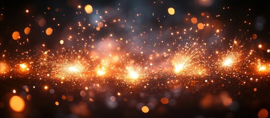 Fototapeta premium Sparkling fiery lights and bokeh on black background.