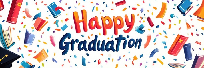 Happy Graduation Celebration Books Confetti Artwork