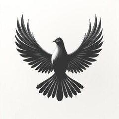 Obraz premium Monochrome dove with wings spread wide, isolated on white background.