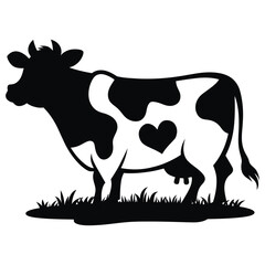  Beautiful Cow animal silhouette Vector image with white background