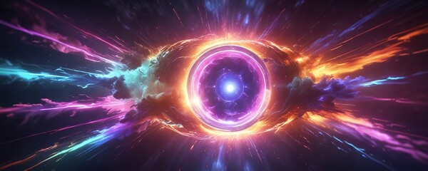 Electrifying colorful aura surrounding a central axis, radiant, glowing,