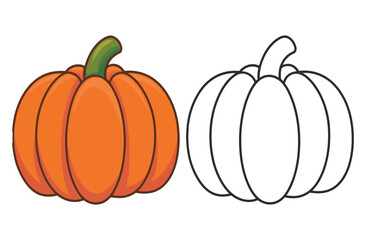 Pumpkin outline coloring page kids book vector Illustration. Halloween pumpkin outline isolated on white background. 