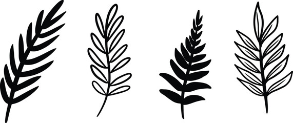 set of hand drawn branch with leaves. leaves element for design
