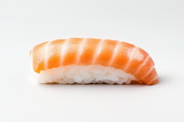 Sushi roll with fresh salmon on a clean white background