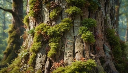 Atrichum angustatum moss growing on a tree trunk, epiphyte, vegetation