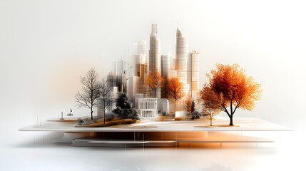 A highly detailed 3D clay minimalistic isometric illustration of a sales prospecting system for insurance agents, with abstract geometric shapes, soft pastel colors, and futuristic design elements, 