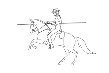 Man riding a horse in line art style, working equitation