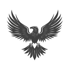 Majestic eagle with wings spread wide, isolated on white background.