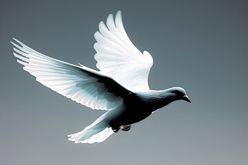 Obraz premium White dove close-up on gray background.