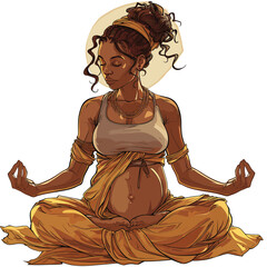 Illustration of a pregnant person in yellow meditative pose.