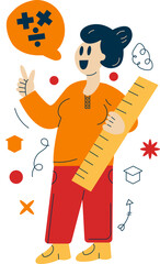 Illustration of a teacher with Ruler and Math Symbol