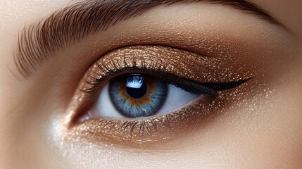 Obraz premium Close-up of a beautifully made-up eye with striking colors and detailed features.