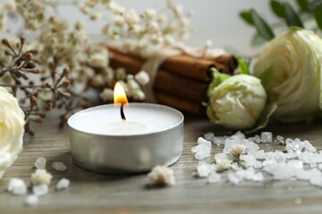 Beautiful aromatic candle on the table