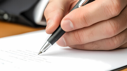 Hand of bussines man writing on blank paper with a pen