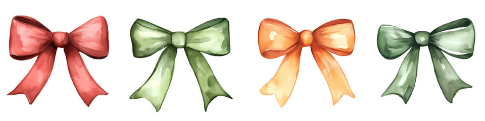 red and green bow watercolor element set