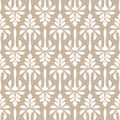 Floral geometric seamless pattern. Beige and white ornament. Fabric for ornament, wallpaper, packaging, vector background