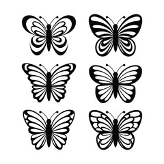 Set of contours of butterflies with monarch wings isolated on a white background. Silhouette of butterfly