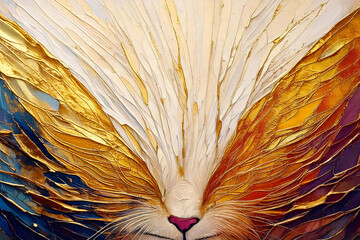 Abstract art painting of a bright cat face.