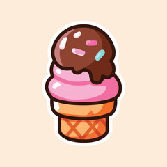 Double Scoop Ice Cream Cone with Chocolate Syrup and Sprinkles