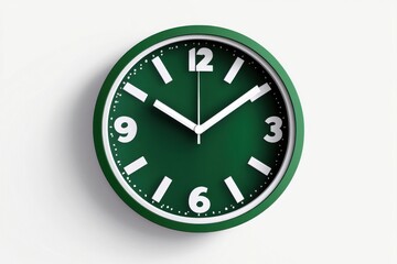A vibrant green wall clock with white numerals, displaying 10:10, adds a modern touch to any space.