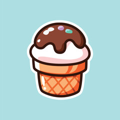 White Ice Cream Cone with Chocolate Syrup and Sprinkles