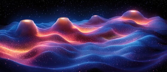 Obraz premium Abstract representation of cosmic landscapes with glowing waves
