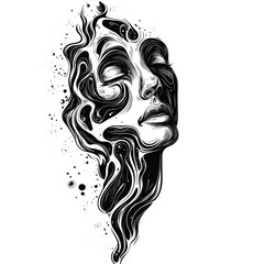 Elegant black and white abstract portrait of a serene woman.