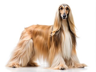 Fototapeta premium Elegant Afghan Hound portrait, studio shot, purebred, background removed, showcasing canine grace.