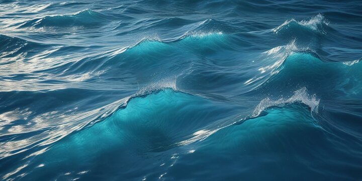 Abstract blue background with wavy water surface, water, turbulent, oscillating