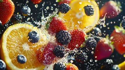 Fresh Fruits and Colorful Juices in Dynamic Burst
