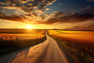 Golden Sunset Over Serene Countryside Landscape