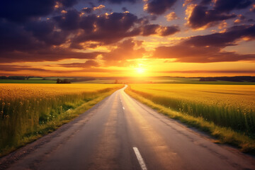 Naklejka premium Golden Sunset Over Serene Countryside Landscape