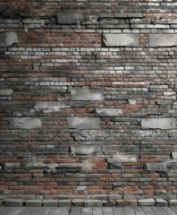 Obraz premium Distressed grey brick wall with a worn and weathered appearance , stonework, natural, earthy