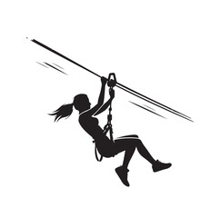 Obraz premium girl riding on a zip line silhouette vector illustration