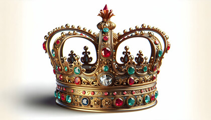 Fototapeta premium 3D Reyes Magos Crown Vector concept as Vector illustration of a regal crown adorned with intricate details and gemstones isolated on white background ideal for infographics representing royalty and tr