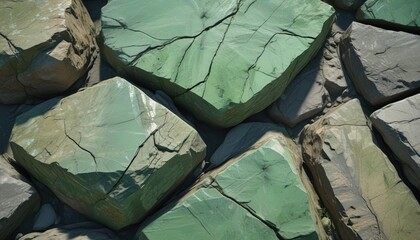 Ancient, weathered green stone with cracks and fractures in a subtle, natural pattern , ancient, cracks, natural