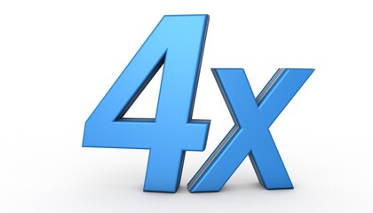 Obraz premium 4X 3D illustration isolated with Blue Color on white background. 3D Blue 4X illustration