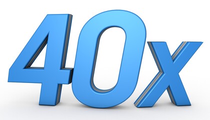 40X 3D illustration isolated with Blue Color on white background. 3D Blue 40X illustration