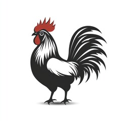 Fototapeta premium Black and white rooster illustration.