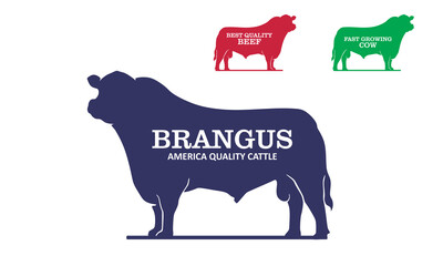 brangus the great cattle logo, silhouette of big and strong cow standing vector illustrations