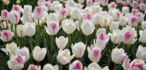 White tulips with a few pink ones emerging from the center, flower, beautiful