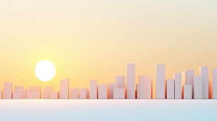Fototapeta premium Minimalist city skyline at sunrise with soft pastel colors.