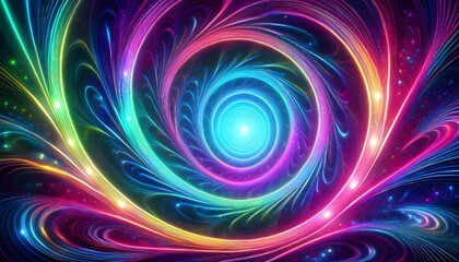 Obraz premium An abstract background fractal pattern resembling a digital universe, with luminous elements in neon