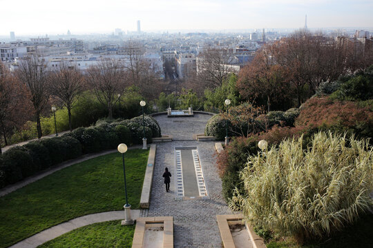 South west overview of Paris de Bellevile and Paris from rue Piat -&nbsp;20th arrondissement - Paris - France