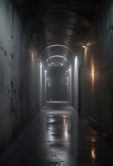 A serene tunnel of soft, ethereal light envelops a vast, darkened space, glow, radiant, vastness