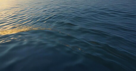 Naklejka premium A serene wave floats across the calm surface of a lake in an abstract blue and gold gradient background, peaceful, serenity