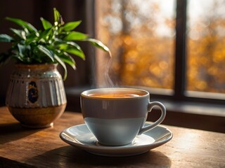 Fototapeta premium a cup of warm tea in the morning