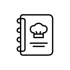 Outline illustration of a cookbook with a chef hat icon on a white background