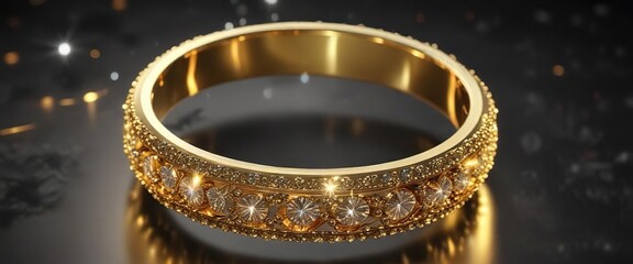 A shining golden ring encircled by numerous sparkles, shine, glow