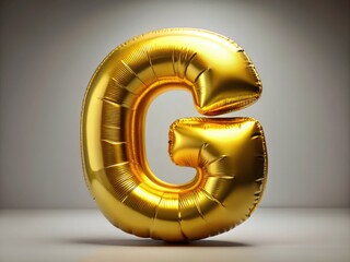 High-resolution macro shot: gleaming gold balloon letter G, metallic sheen, isolated on a transparent background.